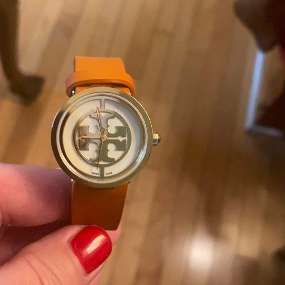 Tory Burch Orange/Gold Reva Logo watch